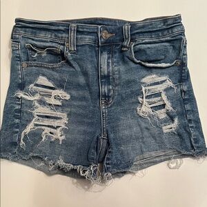 Trendy Blue Distressed Jean Shorts